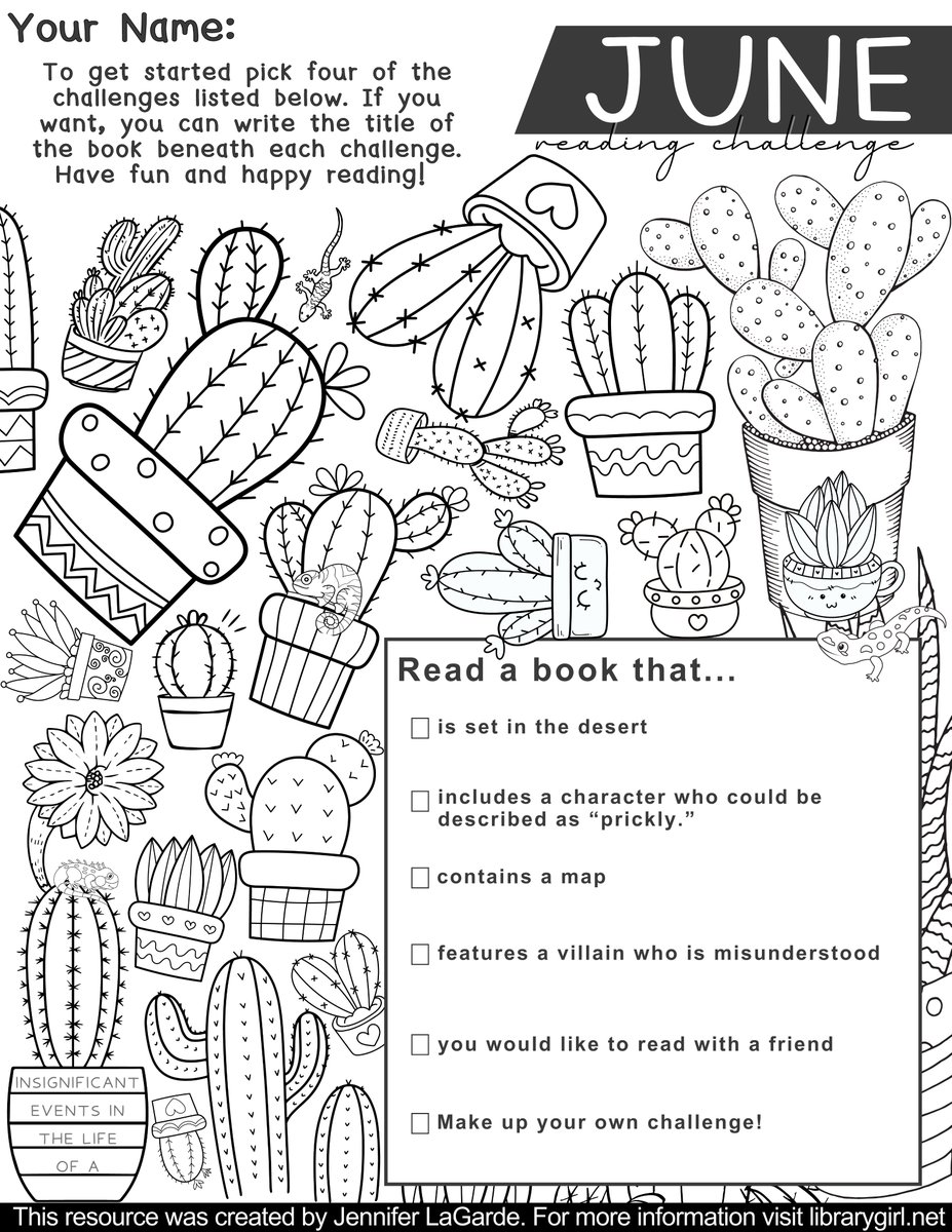 Just for fun, I’m creating monthly reading challenges/coloring sheets for readers of all ages - b/c both reading & coloring help to reduce stress. Here's the one for June! Happy reading AND coloring, y'all! PS: @GustafsonBrad this one is for YOU! 🌵🦎📚🖍️librarygirl.net/post/library-g…