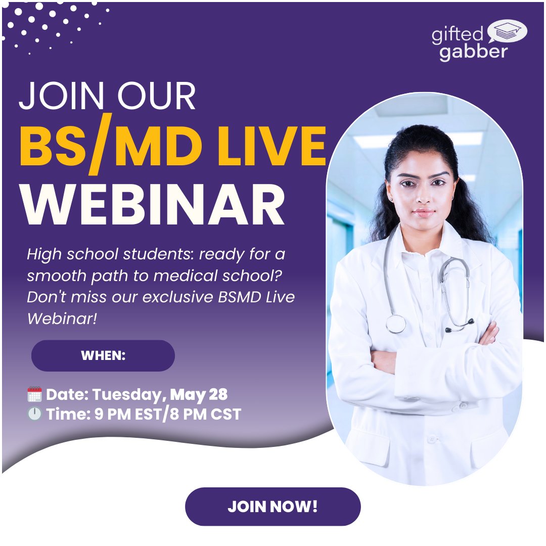 🌟 𝐉𝐨𝐢𝐧 𝐎𝐮𝐫 𝐁𝐒𝐌𝐃 𝐋𝐢𝐯𝐞 𝐖𝐞𝐛𝐢𝐧𝐚𝐫! 🌟

Are you a high school student dreaming of a seamless journey from a Bachelor's degree to Medical School? Don't miss out on our exclusive BSMD Live Webinar!

🔗 Register Now: rfr.bz/tli72gk

#WebinarAlert