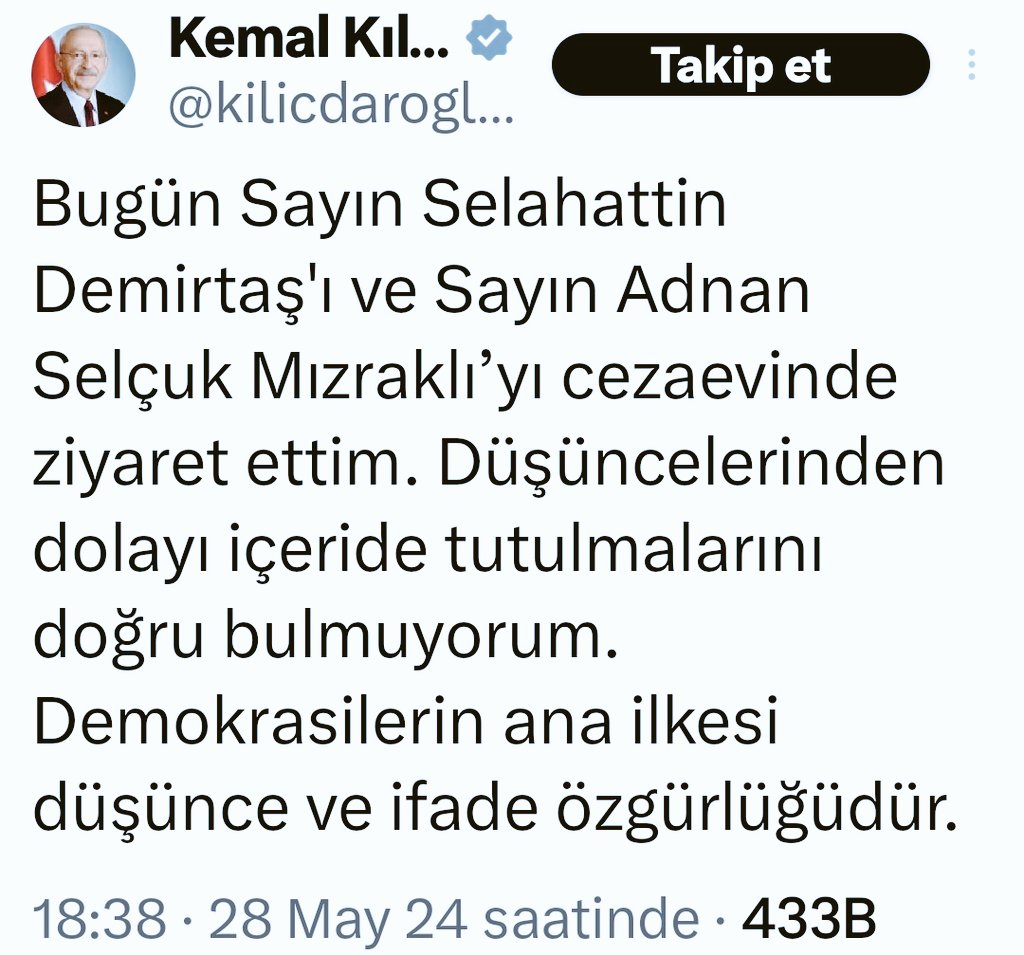 📍Az kalsın bu adam Cumhurbaşkanı seçilecekti! Kılıçdaroğlu'nun hapiste ziyaret ettiği Selahattin Demirtaş, “Biz PKK'yı silahlı halk hareketi olarak tanımlıyoruz. Ana vatanım olan Kürdistan’ı işgal eden bu devlettir.” diyen ve mahkeme tarafından cezası kesinleşmiş bir mahkum.