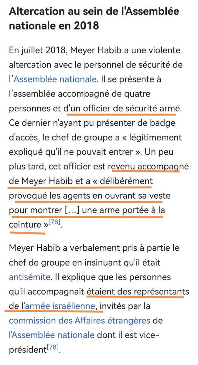 En 2018, Meyer Habib est venu à l'Assemblée avec un homme armé

La sécurité lui refuse l'entrée

Meyer Habib revient et les traite d'antisémites, l'agent ouvre sa veste et montre son arme

C'était des représentants de l'armée Israëlienne

Aucune sanction ...

On le vire quand ?