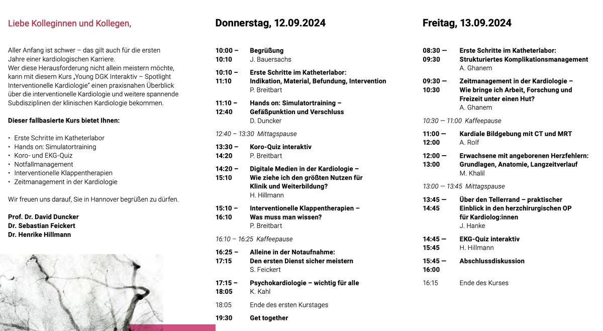 Nicht verpassen - <a href="/YoungDgk/">Young DGK</a> #interaktiv - Spotlight Interventionelle Kardiologie 12.-13.09.24:
💡1ste Schritte im HK
💡Nachtdienste meistern
💡optimales Zeitmanagement
💡 EKG 
u.v.m.!
 💥Highlight: Hands on Simulatortraining!
Anmeldungen freigeschaltet: akademie.dgk.org/anmeldung/page…