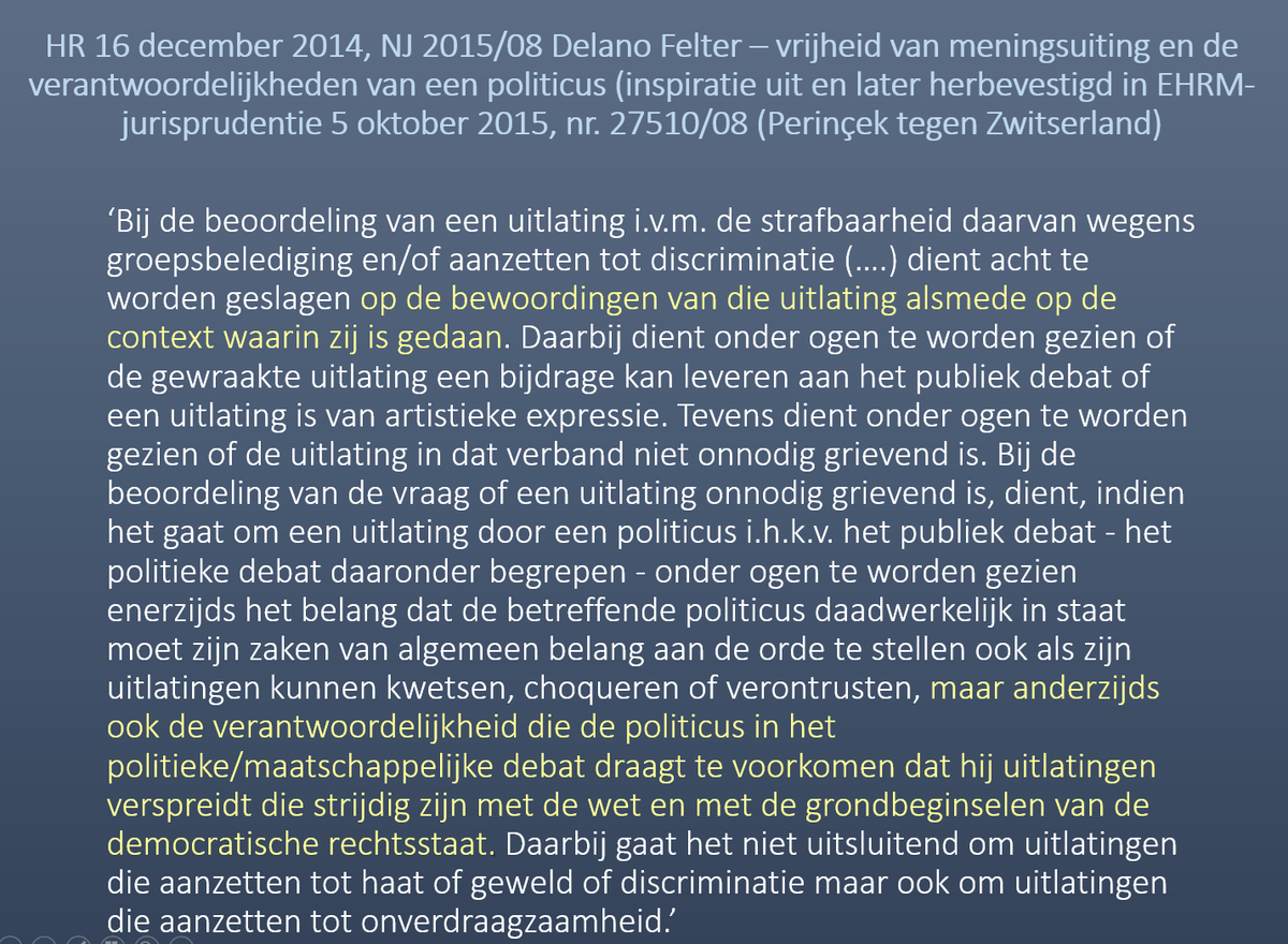 Van Meijeren, jurist, kent kennelijk de jurisprudentie van de #HR niet over de vrijheid van meningsuiting die politici genieten. Zie kernoverweging HR 2016 👇OM eist 200 uur werkstraf tegen FvD-Kamerlid Van Meijeren voor opruiing nos.nl/l/2522220 via <a href="/NOS/">NOS</a>