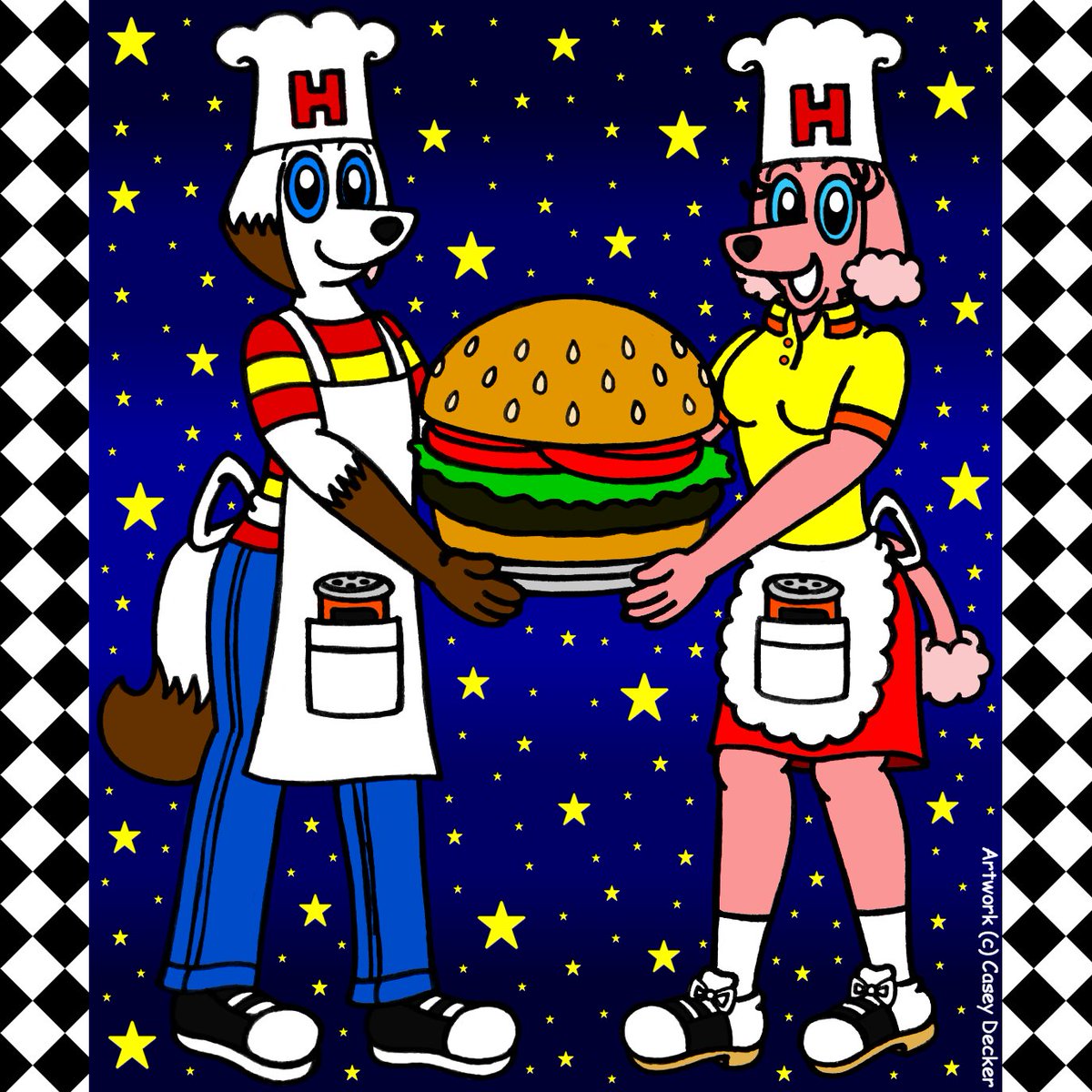 Today happens to be International Hamburger Day, and I was able to draw a picture of Peter Pepper and Paula Paprika from my own version of the classic arcade game 'BurgerTime'. Enjoy! 😉🍔 #Anthro #Furry #AnthroArt #FurryArt #BurgerTime #InternationalHamburgerDay