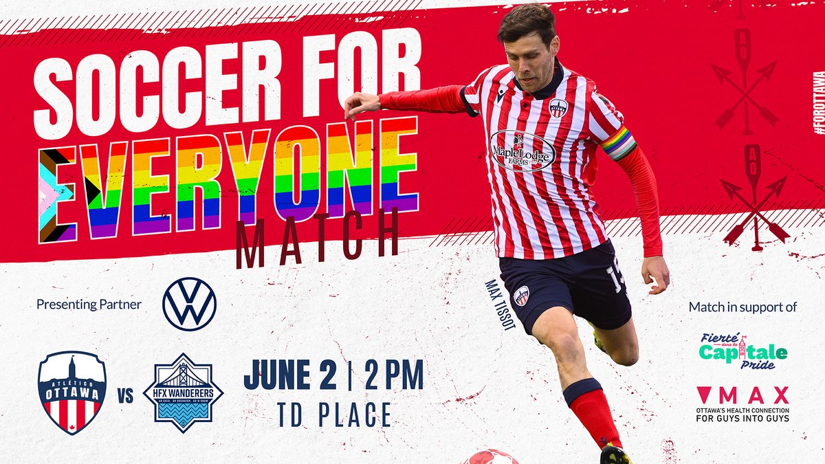 Soccer is for everyone. ⚽️
Atletico Ottawa's 'Soccer For Everyone' match is coming up this Sunday (June 2) at TD Place!
🏳️‍🌈🤝❤️🤍
Pride bandanas will be handed out to the first 2000 fans!

Secure your seat today 👇💺✅

🔗Tickets: atleticoottawa.canpl.ca/article/soccer…