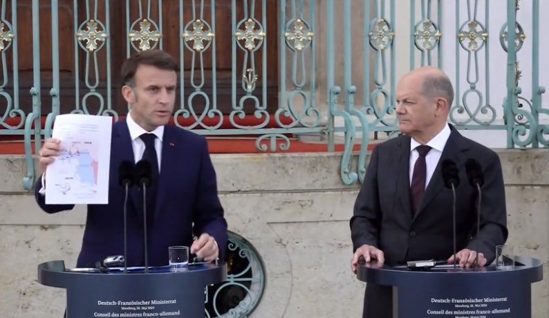 Macron, in Germany, this evening implied that French weapons supplied to Ukraine can be used to strike Russian soil. Ukraine, he said, “should be allowed to neutralise the military sites [in Russia] from which missiles are fired”