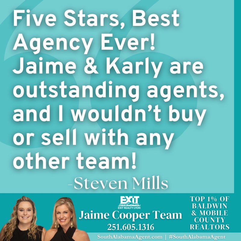 The Jaime Cooper Team loves giving our clients a smooth transaction from start to finish🔑

#TopAgent #SouthAlabamaAgent #JaimeCooperTeam #realestateagent #RealEstate #BaldwinCounty #BaldwinRealtor #BuyWithJaime #ListWithJaime #Reviews #Testimonials #RealEstateSales #realestate