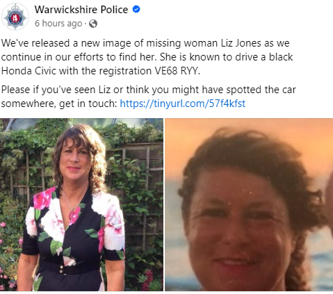 Please could we help Warwickshire Police locate missing woman Liz Jones. If you've seen Liz or think you might have spotted the car somewhere, get in touch: tinyurl.com/57f4kfst. Please contact Warwickshire Police directly if you have any information.