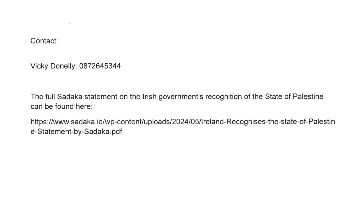 Our press release concerning Ireland's recognition of Palestine