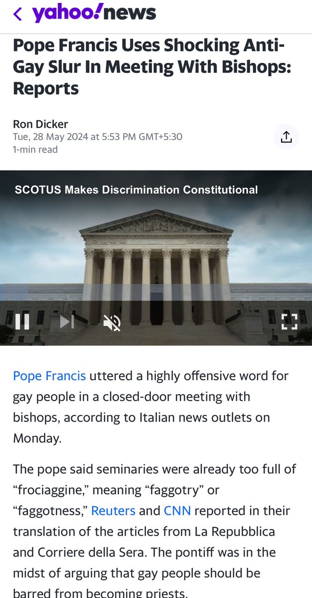 “Frocio” Italian = “Faggot” English Pity that godman Jorge Bergoglio is reduced to this.