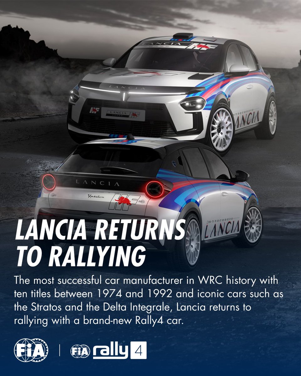 Welcome back, Lancia 🫶

The most successful manufacturer in the FIA World Rally Championship history just announced its return to rallying, in the Rally4 category. 

#FIA #WRC @officialwrc