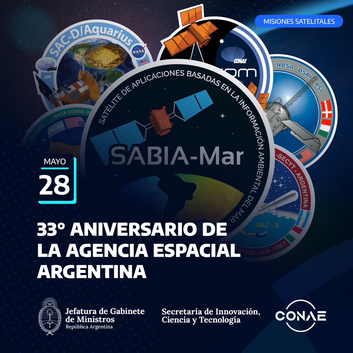 28 de Mayo 🎉 33 años de la CONAE💫🛰️ 

Desde su creación en 1991, la CONAE es referente mundial en la industria satelital. A partir del Plan Nacional Espacial, se alcanzaron hitos significativos que posicionaron a la Argentina en el espacio.

⬇️