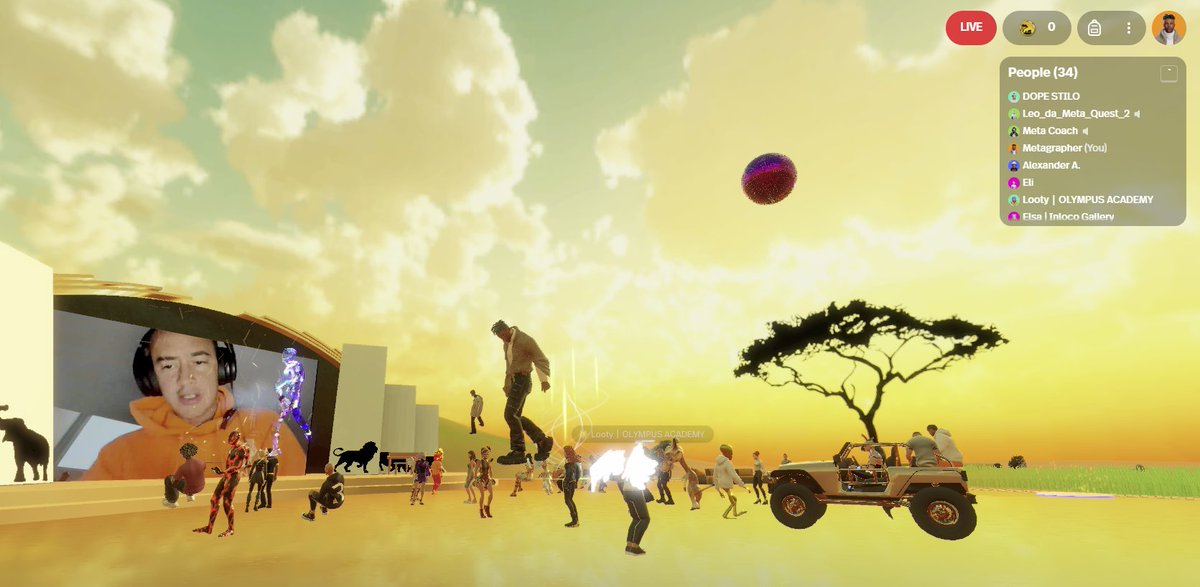 0x3Matt's tweet photo. Today we vibing with the whole @Spatial_io community, tens of people from every corner of the planet in VR in the middle of a South African Safari.  🧨

Cheers to @Lisbet_Spatial for launching 'My African Dream' and hearts to @DopeStilo for the tunes 🔥🔥🔥 https://t.co/wOrZy9Ma9N