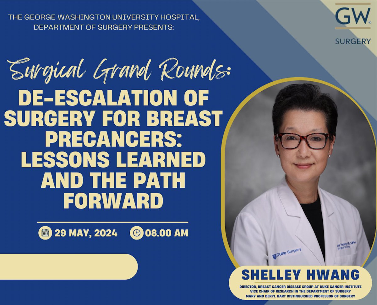Looking forward to welcoming <a href="/DrShelleyHwang/">Shelley Hwang</a> of <a href="/DukeSurgery/">Duke Surgery</a> <a href="/DukeSurgOnc/">Duke Surgical Oncology</a> tomorrow at our surgical grand rounds! #breastsurgery #breastcancer #breastcancerawareness #surgery #surgeryresidency #womeninsurgery