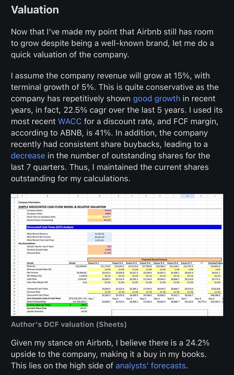 The other way to read this valuation is that it takes some wildly optimistic assumptions for $ABNB to ONLY get 24% upside…
