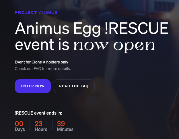 mebigfish's tweet photo. URGENT: LESS THAN 24 HOURS! Here's how to claim your egg. 

Go to rtfkt dot com (type it yourself to avoid clicking links) and click ENTER NOW (on the Animus Egg !RESCUE sliding banner)

...to claim the egg you won :)

You have less than 24 hours https://t.co/NoMYHmhvYs