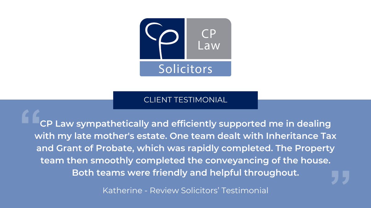We're delighted to hear positive feedback from a valued client. At CP Law Solicitors, we're dedicated to delivering outstanding service and support in every legal issue.

#LegalInsights #WillAndProbate #Solicitors #Wokingham #Sunningdale  #Law #Testimonial #ClientReview #Probate