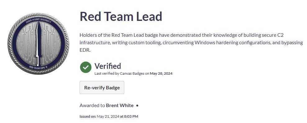 The Certified Red Team Lead course from @zeropointsecltd was fun and highly recommended!