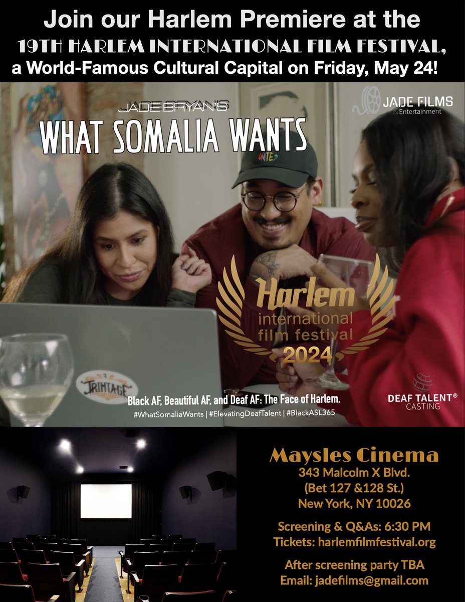 DeafShowRunner's tweet photo. MADE IN HARLEM EPISODIC PILOT BIG WIN! 

We were ecstatic to win the Feature Narrative category at the Harlem International Film Festival’s 2024 Awards for directing our episodic pilot, ‘What Somalia Wants” in the heart of Harlem. https://t.co/o8LSQKEVQb