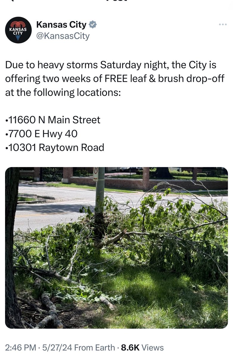 KeithKingnKC's tweet photo. What are the hours for leaf and brush drop-off, @KansasCity ? https://t.co/MOTrKMRWVs