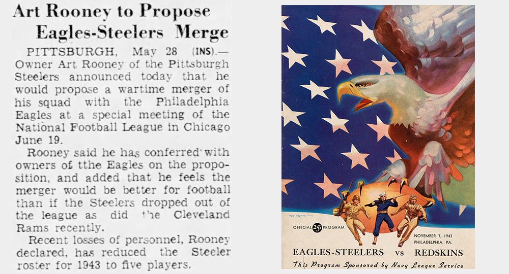 #OTD in #SteelersHistory 1943 the News Journal reported #Steelers owner Art Rooney facing a tough decision whether to drop out of the #NFL or merge with the #Eagles so both teams could continue to play #profootball during World War II... thus the Steagles were conceived.