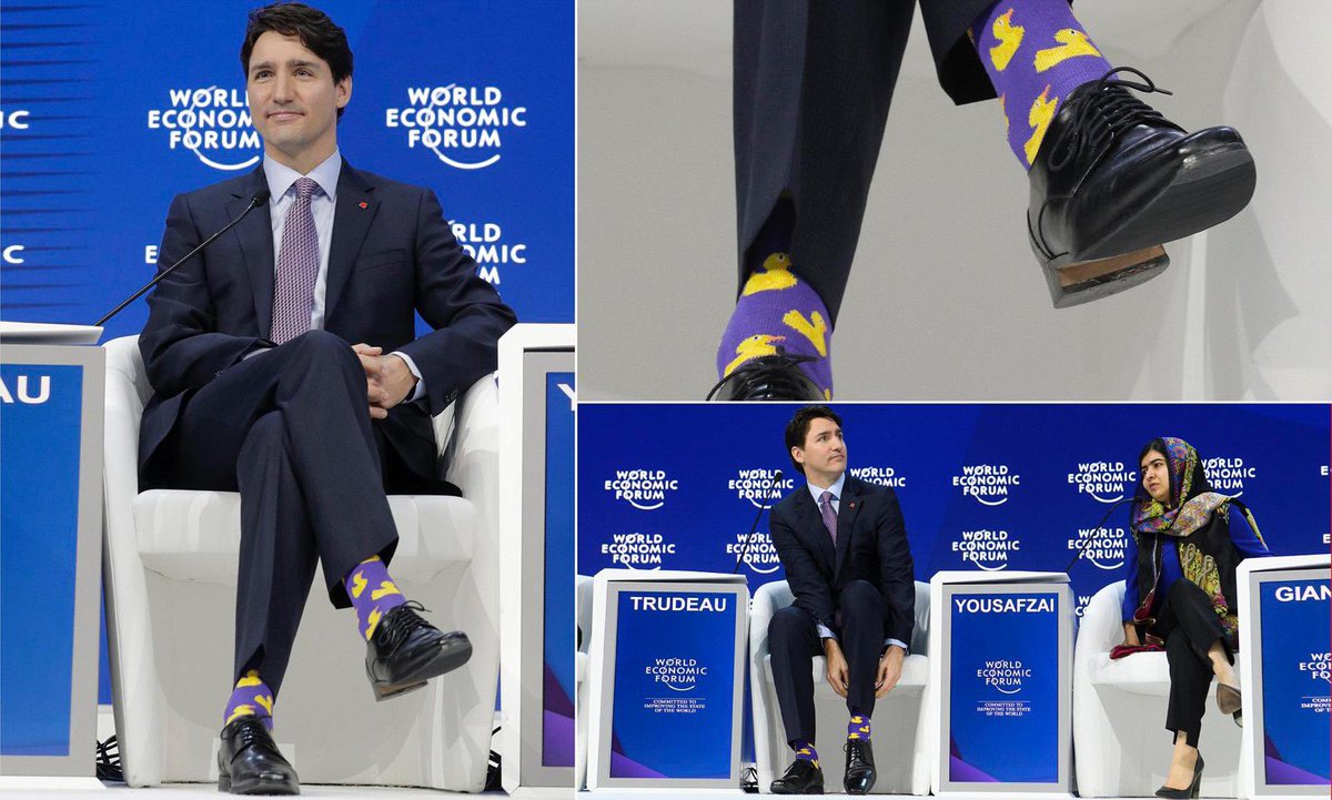 Sweet Jesus…even Malala looks irritated by this loser. On the world stage wearing childish socks that he must make sure everyone sees. There’s something creepy about this choice…