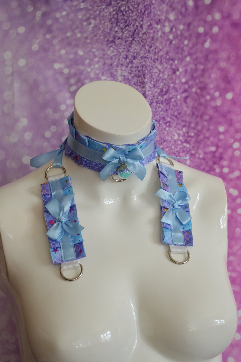 Made to Order - Kitten play collar and cuffs set - Lovely Mermaid - ddlg little princess pastel blue pink fairy collar choker by Nekollars tuppu.net/4e542220 #Nekollars #Etsy #KittenplayCollar