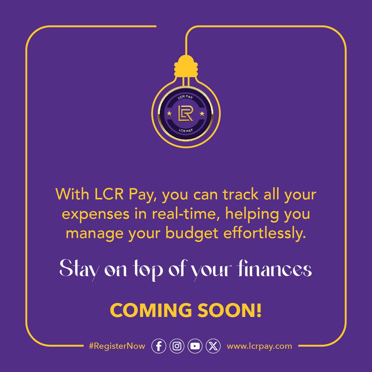Lcrpay's tweet photo. With LCR Pay, you can track all your expenses in real-time, helping you manage your budget effortlessly. ๐ Say goodbye to financial stress and stay on top of your finances with ease!
โจ LCR Pay is coming soon! Stay tuned for the official launch date! โจ
#LCRPay #RegisterNow https://t.co/lBjshmjjBx