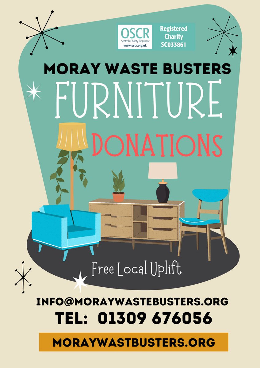 Did you know Moray Waste Busters provides a free local uplift service for furniture donations? We can accept almost any undamaged quality furniture and our friendly van staff will pick it up from your door. Tel: 01309 676056 for more info #reducereuserecycle #forres #charity