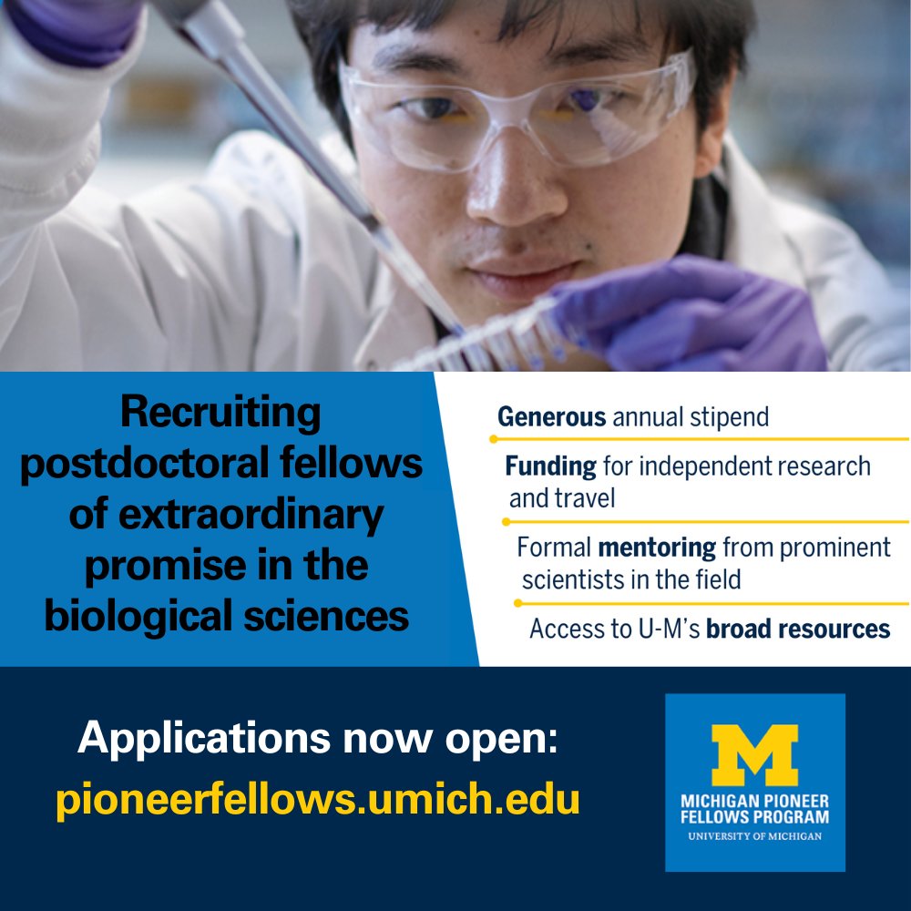 Postdoctoral researchers are invited to apply to the #Michigan Pioneer Fellows program, designed to nurture and launch innovative scientists into groundbreaking careers. The program offers a competitive salary and financial resources. Learn more: michmed.org/dAkeR