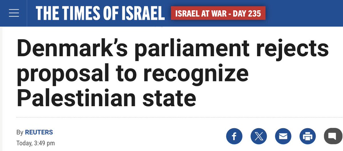 #Denmark’s parliament rejects proposal to recognize #Palestinian state.

At least some Nordic country still has common sense!