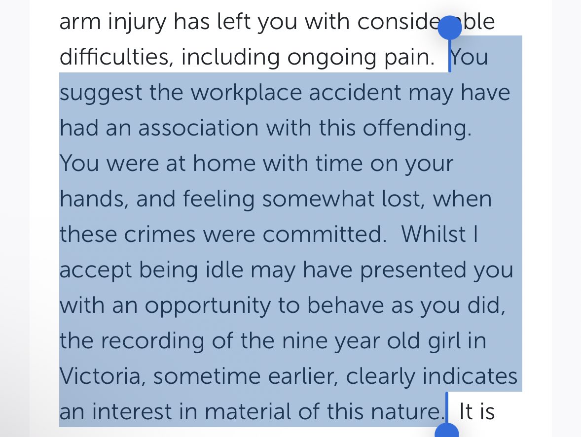 Tasmania… Where possessing and creating child abuse material including footage showing the rape of an infant can be caused (in part 🙄) by… boredom? Trigger warning ⚠️ supremecourt.tas.gov.au/sentences/holm… FYI, I have needed time off work after a workplace incident, and not once did