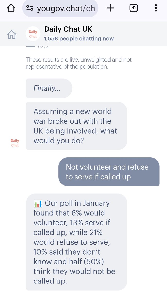 Just in🔥🔥🔥 YouGov asking the question: 'ASSUMING a new world war broke out with the UK being involved, what would you do?' Every day that passes shows what their plan is... Who are the 6% volunteering?!