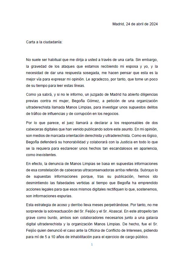 El Presidente del Gobierno nos mintió a todos los españoles. Cuando hizo pública su carta a la ciudadanía ocultó que su mujer estaba imputada y se refirió únicamente a la apertura de unas diligencias penales. #PEDRODIMISION