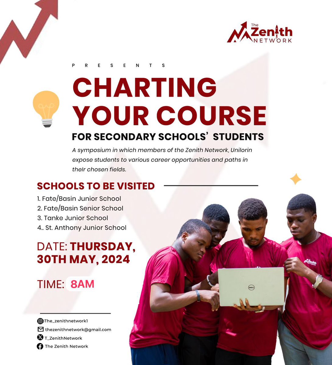 I’m super excited & thrilled to announce the first programme from my organization; The Zenith Network. It has always been a dream to do something to impact young minds. We intend to visit 4 Secondary Schools in Kwara State to guide them on their Career path. 1/2