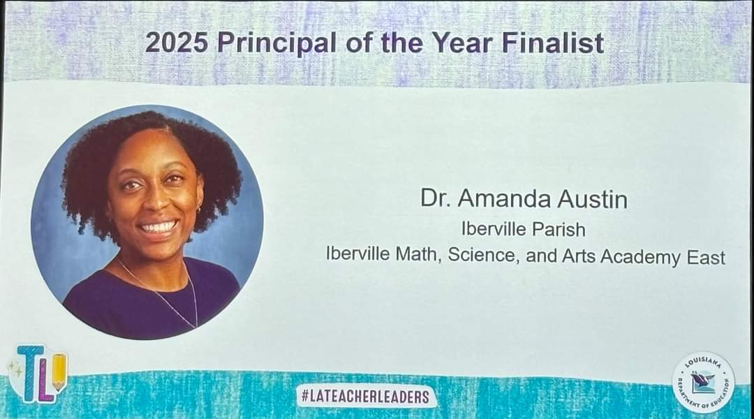 IbervilleSchool's tweet photo. We are incredibly excited to announce that Dr. Amanda Austin has been named a 2025 Principal of the Year Finalist! We are so proud of you! Good luck in the next round! #MovingForward https://t.co/bc2C3gbYXt