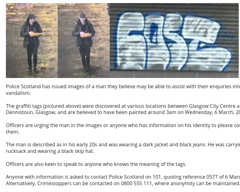 CCTV appeal following graffiti in #Glasgow scotland.police.uk/what-s-happeni…