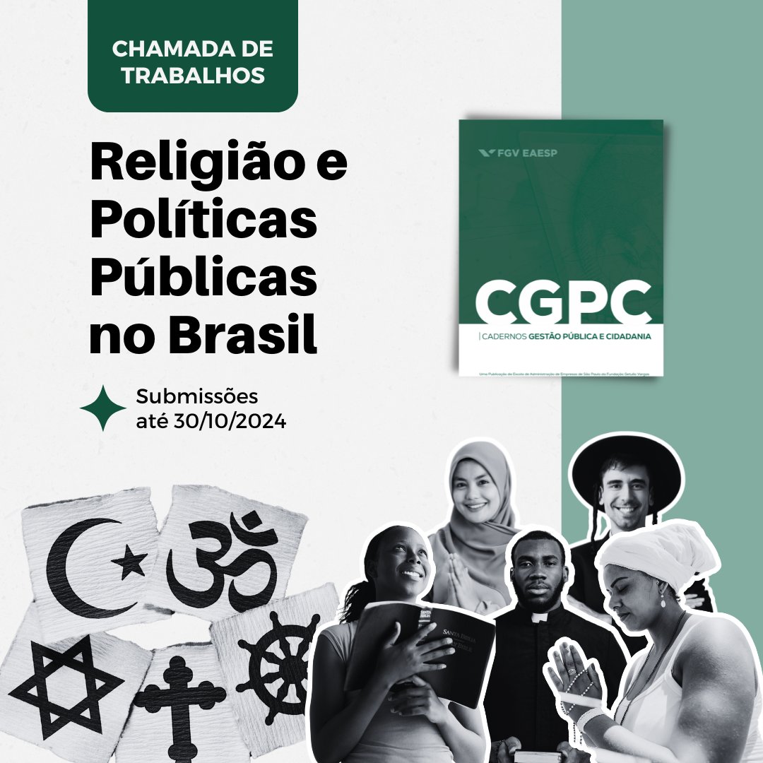 Envie seu artigo sobre 'Religião e Políticas Públicas no Brasil' para fomentar o debate e enriquecer a compreensão desse tema crucial. Submissões abertas até 31/10/2024. Confira: tinyurl.com/cgpc-cfp-6 
#PolíticasPúblicas #Religião #CGPC #ChamadaDeTrabalhos
