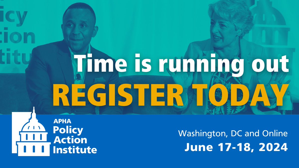 PublicHealth's tweet photo. The countdown to APHA's #PolicyActionInstitute has begun! Don't miss your chance to connect with your colleagues and become a better public health advocate. In-person and virtual registration options available. Register at https://t.co/zF6iVVr2Df https://t.co/s77NRP5uoj