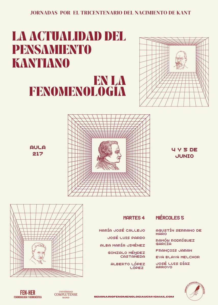SIFucm's tweet photo. Las jornadas por el tricentenario del nacimiento de Kant «La actualidad del pensamiento kantiano en la fenomenología», organizado por el Seminario de Introducción a la Fenomenología UCM, se celebrará los días 4 a y 5 de junio @FilosofiaUCM. Todos los detalles abajo! https://t.co/1M2b0JLlPE