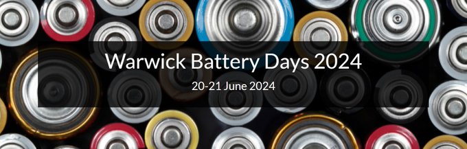 Looking forward to the Warwick Battery Days 2024 Workshop hosted by @wmgwarwick @warwickchem. Speakers incl @Emjewls @RhodJerv @GoddardPooja @MBianchini87 @TBrezesinski @prslaterchem @RhodJerv & me! Sponsors @JMaterChem @nanoscale_rsc @RSC_Energy Info warwick.ac.uk/fac/sci/chemis…