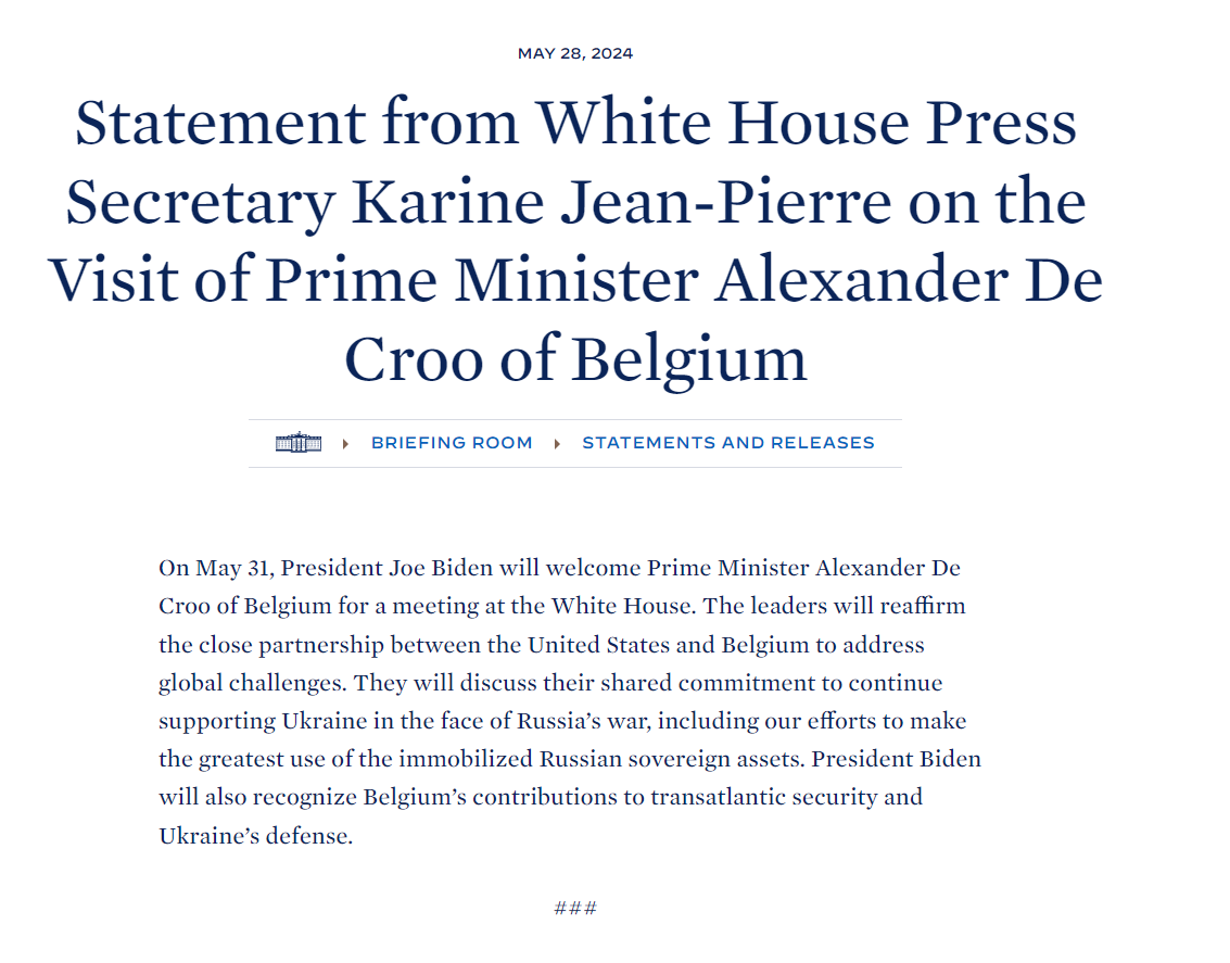 Extremely honored to welcome Prime Minister @alexanderdecroo to Washington, DC, on May 31. The PM will meet with US President Joe Biden @POTUS to reaffirm the close partnership between Belgium and the U.S. and to address ongoing global challenges. 🇧🇪🤝🇺🇸 bit.ly/3wK3aS6