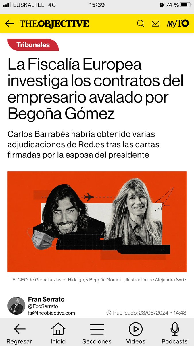 #ÚLTIMAHORA  La Fiscalía Europea investiga contratos que beneficiaron al empresario recomendado por Begoña Gómez.   

En un oficio del 26 de abril, pidió información urgente sobre los hechos y delitos relacionados con ella.