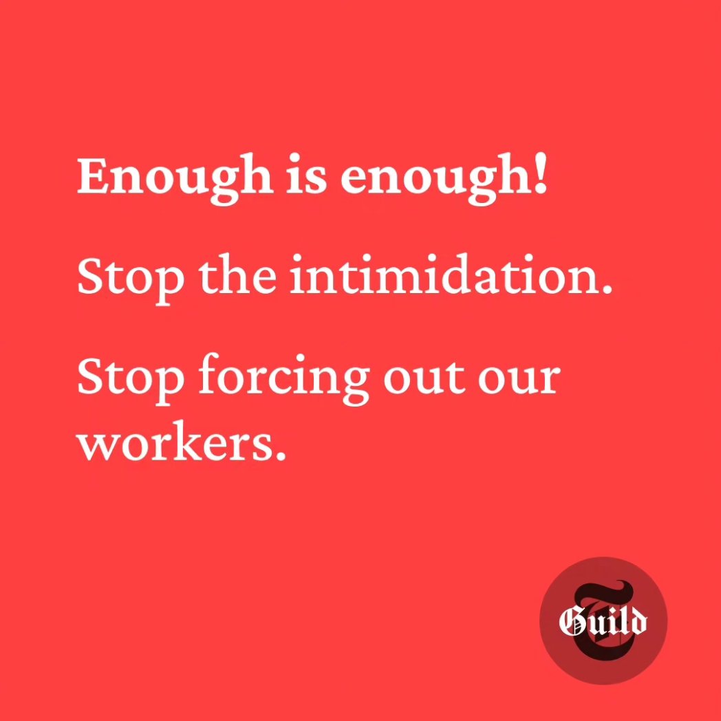 New York Times Tech Guild (@nytguildtech) on Twitter photo <a href="/nytimes/">The New York Times</a> We have had enough and we are letting management know: Stop the intimidation. <a href="/nytimes/">The New York Times</a> We have had enough and we are letting management know: Stop the intimidation.