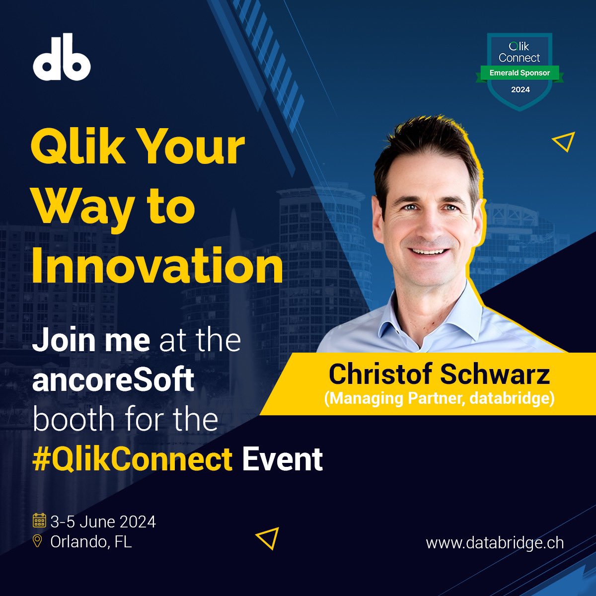 Join Christof Schwarz (@cschwarz74), at the landmark Qlik Connect this June 3-5 in Orlando—where the city becomes @qlik City! 

Celebrating Christof’s 5th year at what was formerly known as Qlik World. We are excited to dive into a variety of missions at this year's #QlikConnect