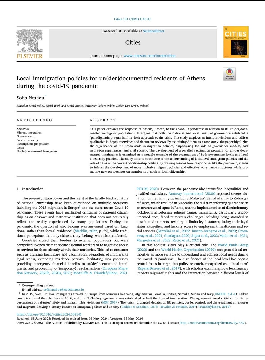 After so much work, I can't believe it! My FIRST solo article is finally published! Open access! authors.elsevier.com/sd/article/S02… A big thank you to @FogelmanTatiana & Nir Cohen for organising this special issue & their constant guidance #localcitizenship #athens #governance #cities