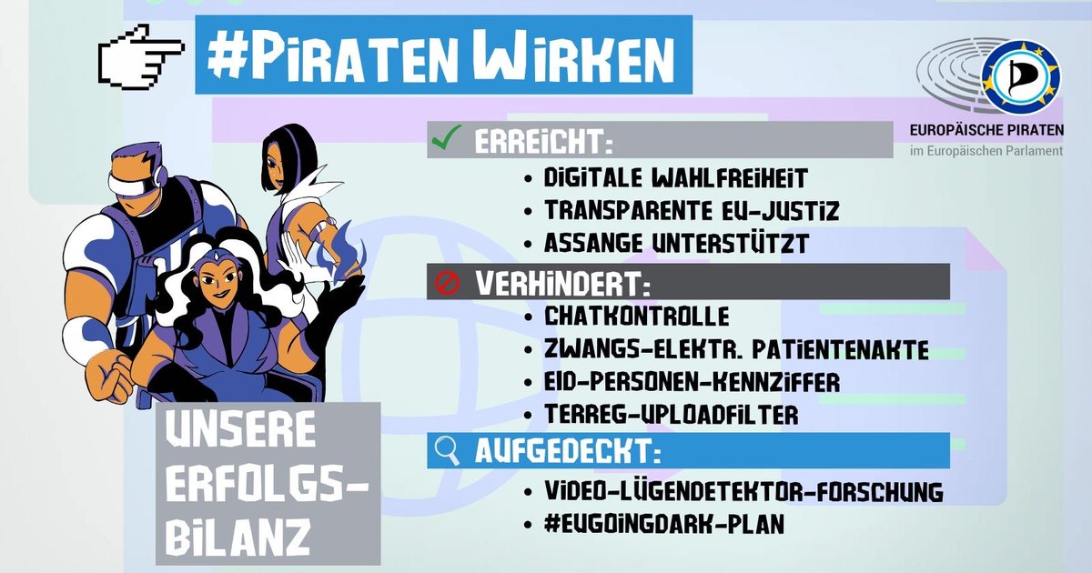echo_pbreyer's tweet photo. ��� Seit über 10 Jahren kämpfen wir #Piraten im EU-Parlament für deine Freiheit und Rechte in der Digitalen Revolution! Als digitale Freiheitskämpfer setzen wir uns für Privatsphäre und ein freies Internet ein. Wir sind der parlamentarische Arm der Netzgemeinde in Brüssel. Wir Piraten schauen den Mächtigen auf die Finger und kämpfen gegen #Chatkontrolle, #Internetzensur und für deine #Gesundheitsdaten. 🚀

Mehr zu unseren Erfolgen in Brüssel lest ihr hier: https://t.co/TJBMZUxHuT