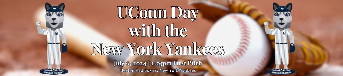 ⚾ Let's head to New York, Huskies! Join us on July 6 for UConn Day with the New York Yankees! Hangout with fellow alumni at a pre-game Husky Hangout before heading over to watch the game! Register at bit.ly/3KhIJz1.
