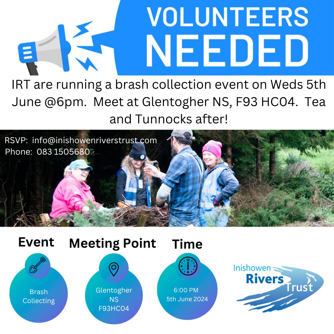 This is a call-out to our good, keen, outdoorsy volunteers! This brash collection event will help support IRTs upcoming Culdaff River Bank Restoration day which will use nature-based solutions to stabilise the stream bank. A great way to experience community driven conservation