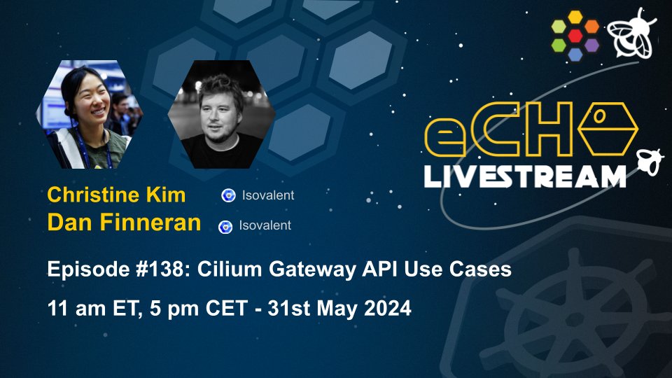This Friday, @xtineskim and @thebsdbox will be exploring 'Cilium Gateway API use cases' 

eBPF & Cilium Office Hours
Friday, 31st May 2024 - 11 am ET / 5 pm CET

Livestream: youtube.com/watch?v=v-x4rP…
