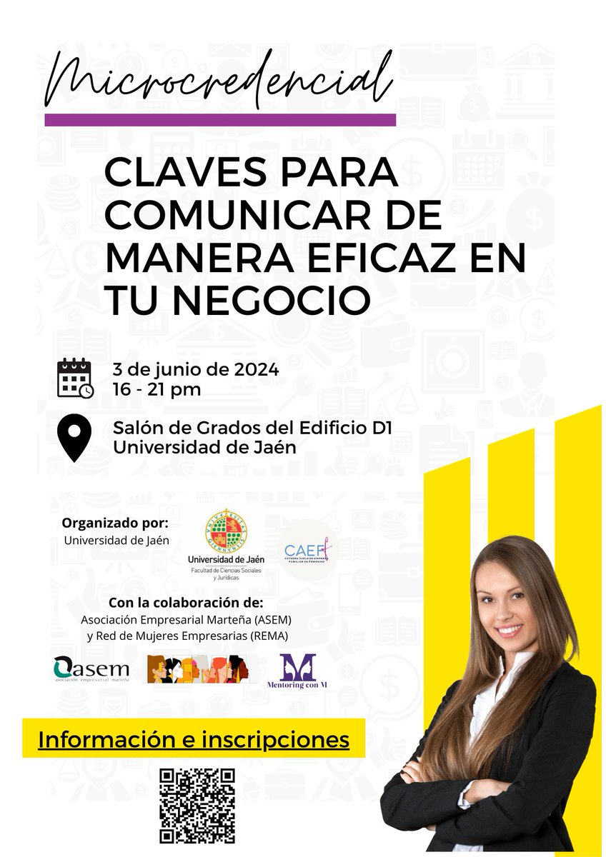 CSEFJaen's tweet photo. La Cátedra Ávolo de Empresa Familiar y la Facultad de Ciencias Sociales y Jurídicas de la @ujaen organizan, con @asem_martos y REMA, una microcredencial en "Claves para comunicar eficazmente en tu negocio". Info e inscripción: https://t.co/I9Q6nJUKBj... https://t.co/blcpIZVbH2